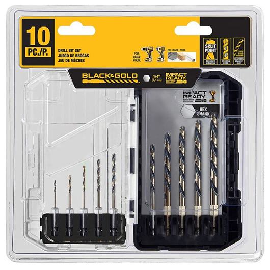 10-Piece Black & Gold Hex Shank Drill Bit Set