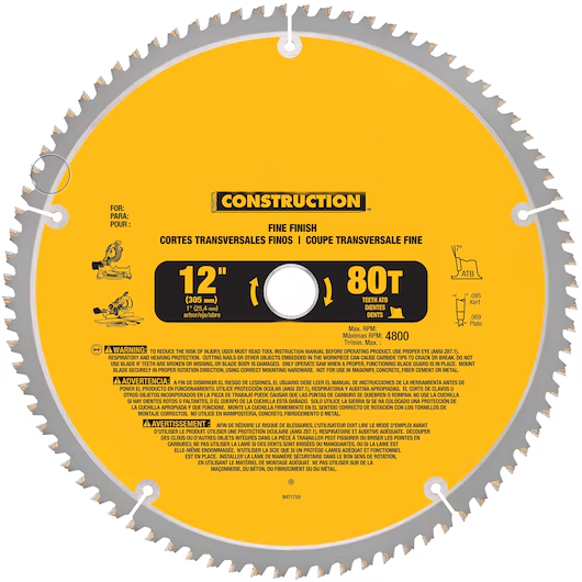 DEWALT DW3128 12" (305mm) 60-Tooth Wood Finishing Circular Saw Blade