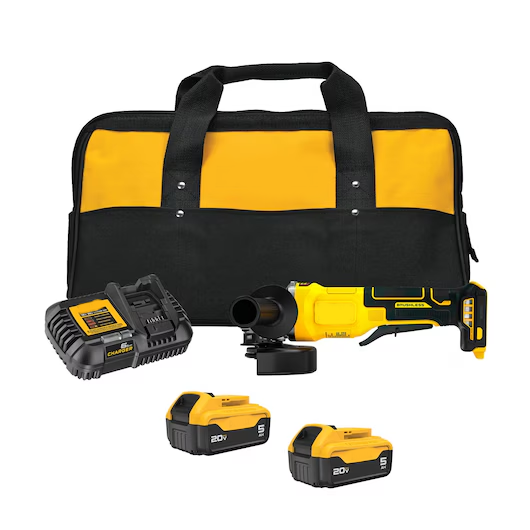 4-1/2" Brushless Angle Grinder 20V MAX – with 2x 5.0Ah Batteries, Dual Voltage Charger & Carrying Bag*
